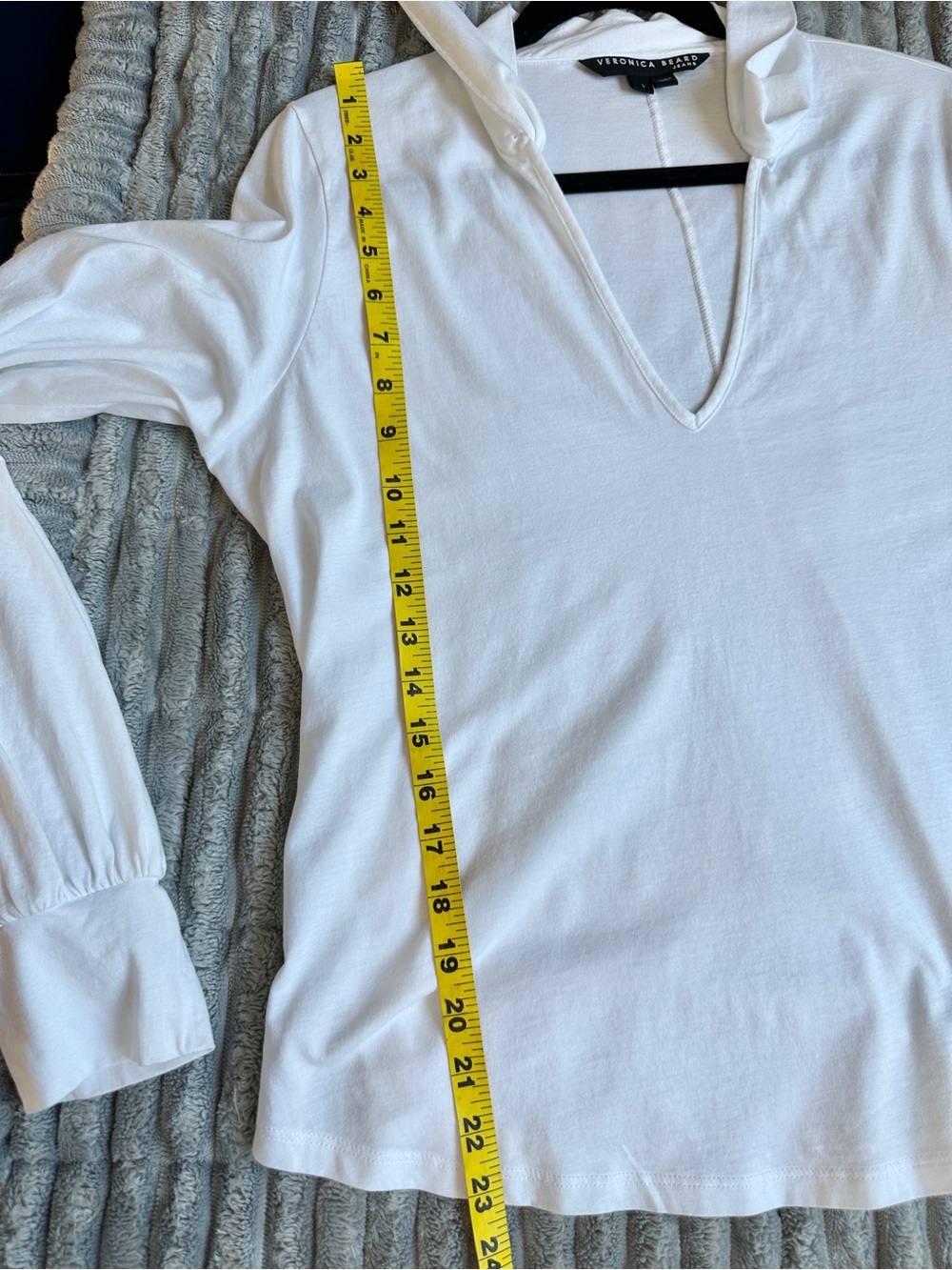 Veronica Beard White V-Neck Tie-Front Pima cotton Long Sleeve Top - Picture 5 of 6